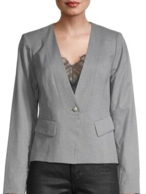 Karl Lagerfeld Paris Gray Tailored Fit Blazer 1 Button Lightweight Jacket 12